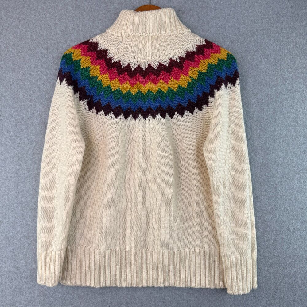 Alya Women's Fair Isle Multi-Color Ivory Wool Blend Turtleneck Sweater Preppy M - Picture 3 of 6